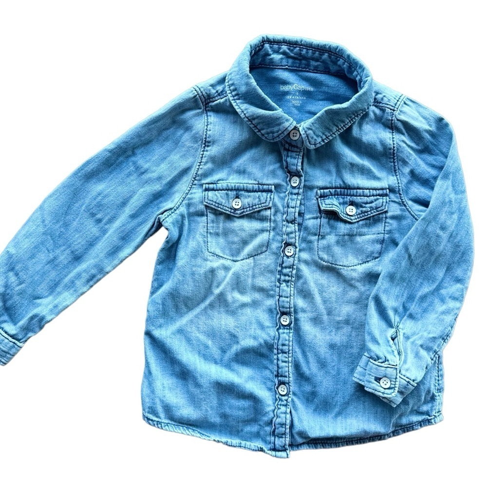 Baby Gap 3T Girls Denim Look Long Sleeve  Button Down Shirt